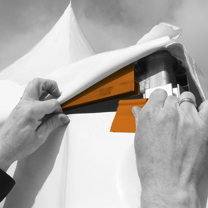 Side tarpaulins with keder attachment system HALTENT pagoda tent