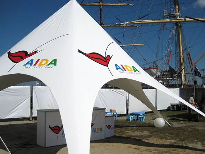 Aida star tent with stencil print