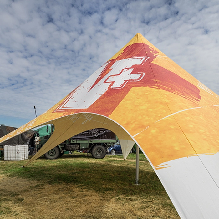 Branded star tent with brand print