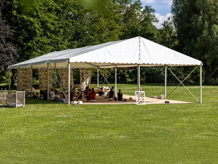 Party tents at yoga festival
